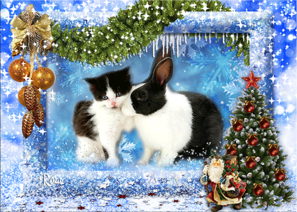 Новогодние открытки с годом кролика и кота - Открытки Кролика 2023
